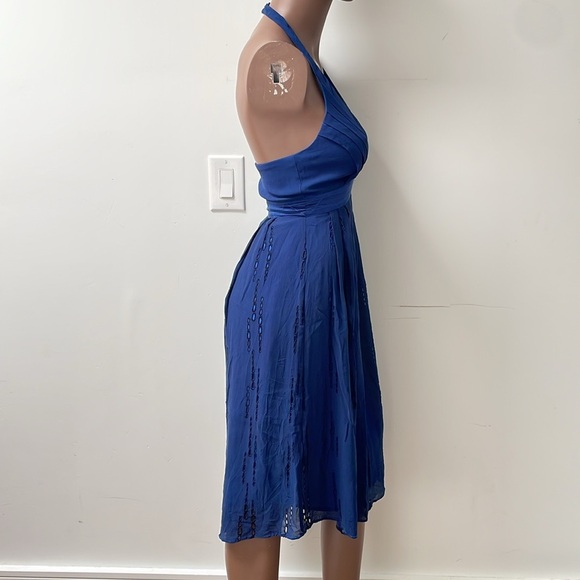 Seduce Midi Dress Silk Eyelet Blue Halterneck Sleeveless Open Back 2 - Picture 5 of 12